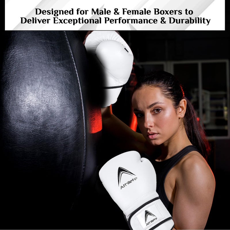 Athllete Men's Boxing Gloves 16 oz, White/Black, Training & Sparring, Muay Thai, MMA - Image 3